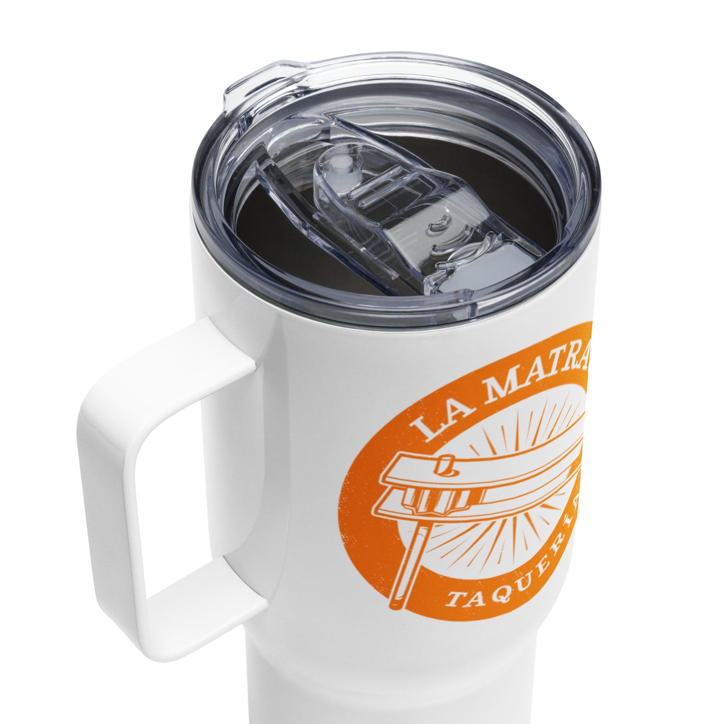 Travel mug with a handle